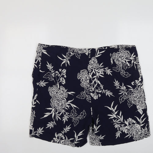Marks and Spencer Womens Blue Floral Viscose Basic Shorts Size 18 L6 in Regular Button