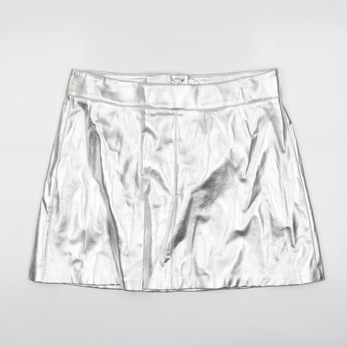Marks and Spencer Womens Silver Polyester A-Line Skirt Size 18 Zip