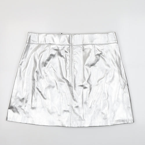 Marks and Spencer Womens Silver Polyester A-Line Skirt Size 18 Zip