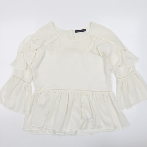 Marks and Spencer Womens Ivory Polyester Basic Blouse Size 8 Round Neck