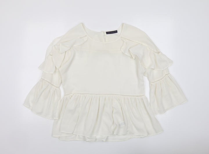 Marks and Spencer Womens Ivory Polyester Basic Blouse Size 8 Round Neck