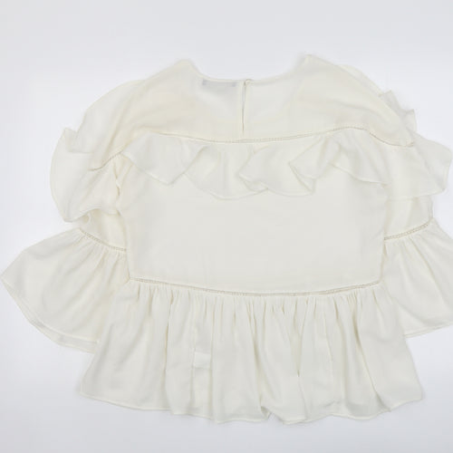 Marks and Spencer Womens Ivory Polyester Basic Blouse Size 8 Round Neck