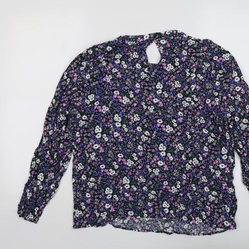 Marks and Spencer Womens Purple Floral Viscose Basic Blouse Size 16 Round Neck