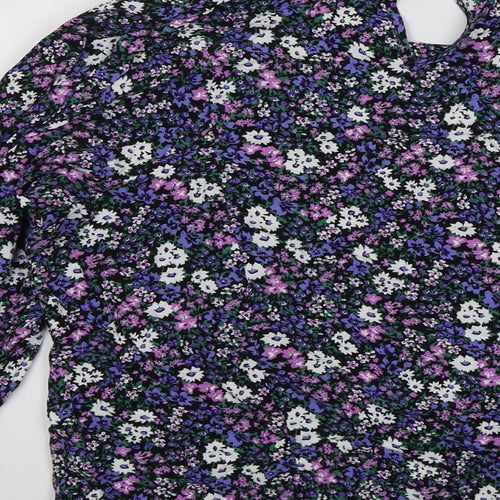 Marks and Spencer Womens Purple Floral Viscose Basic Blouse Size 16 Round Neck
