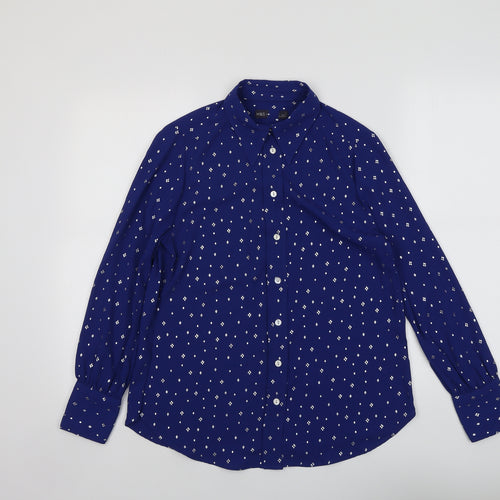 Marks and Spencer Womens Blue Geometric Polyester Basic Button-Up Size 8 Collared