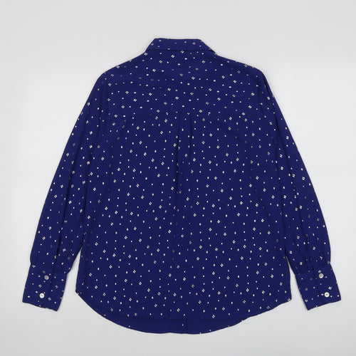 Marks and Spencer Womens Blue Geometric Polyester Basic Button-Up Size 8 Collared