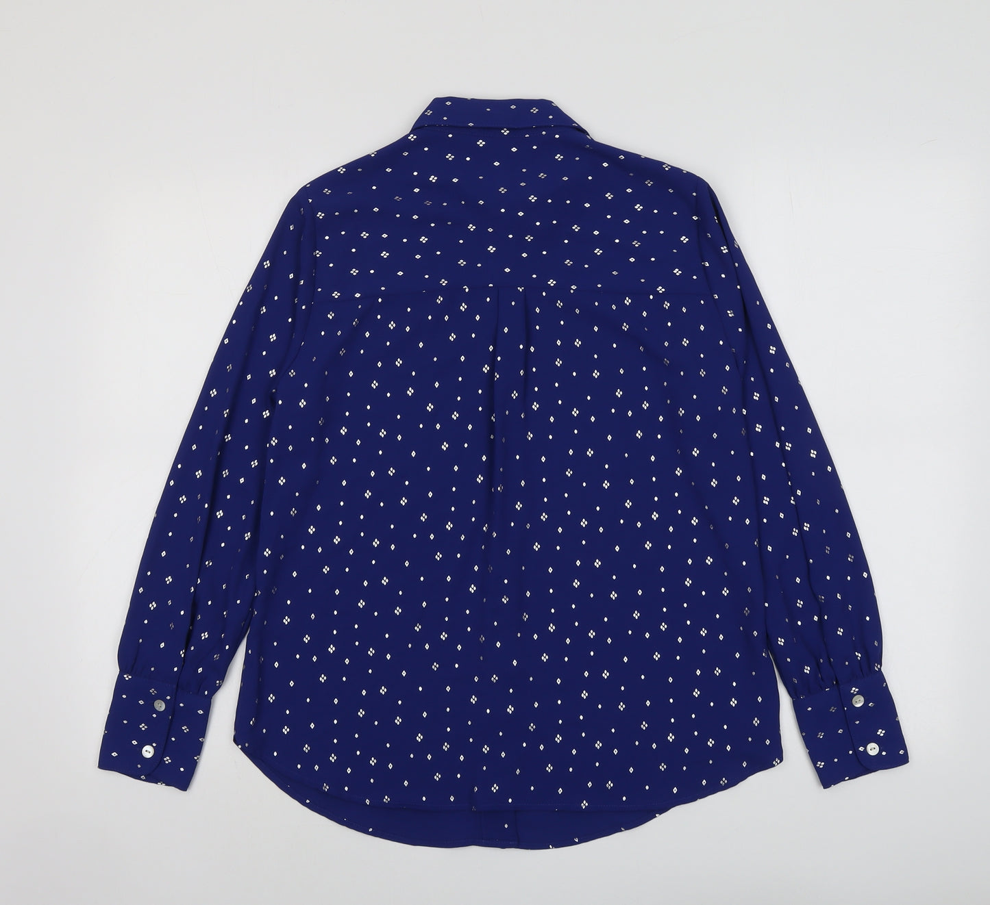 Marks and Spencer Womens Blue Geometric Polyester Basic Button-Up Size 8 Collared