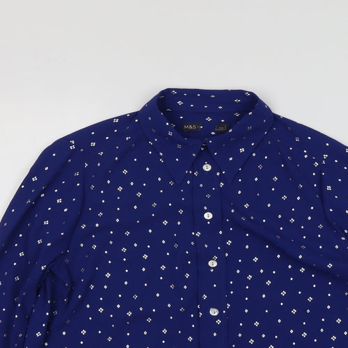Marks and Spencer Womens Blue Geometric Polyester Basic Button-Up Size 8 Collared