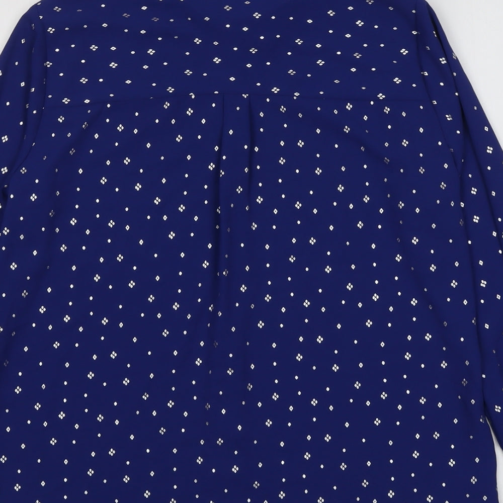 Marks and Spencer Womens Blue Geometric Polyester Basic Button-Up Size 8 Collared