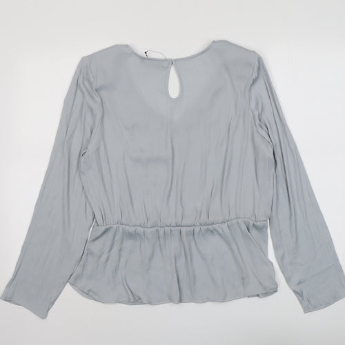 Marks and Spencer Womens Grey Polyester Basic Blouse Size 16 V-Neck