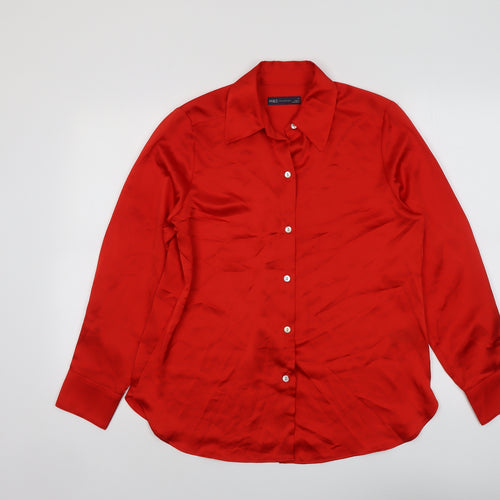 Marks and Spencer Womens Red Polyester Basic Button-Up Size 10 Collared