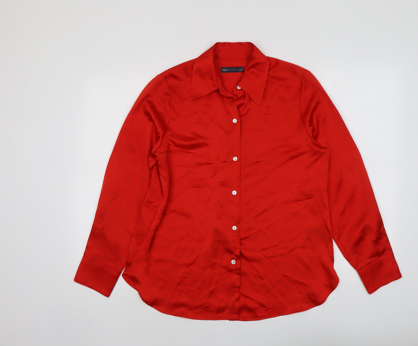 Marks and Spencer Womens Red Polyester Basic Button-Up Size 10 Collared