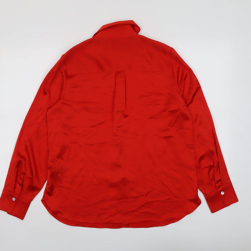 Marks and Spencer Womens Red Polyester Basic Button-Up Size 10 Collared