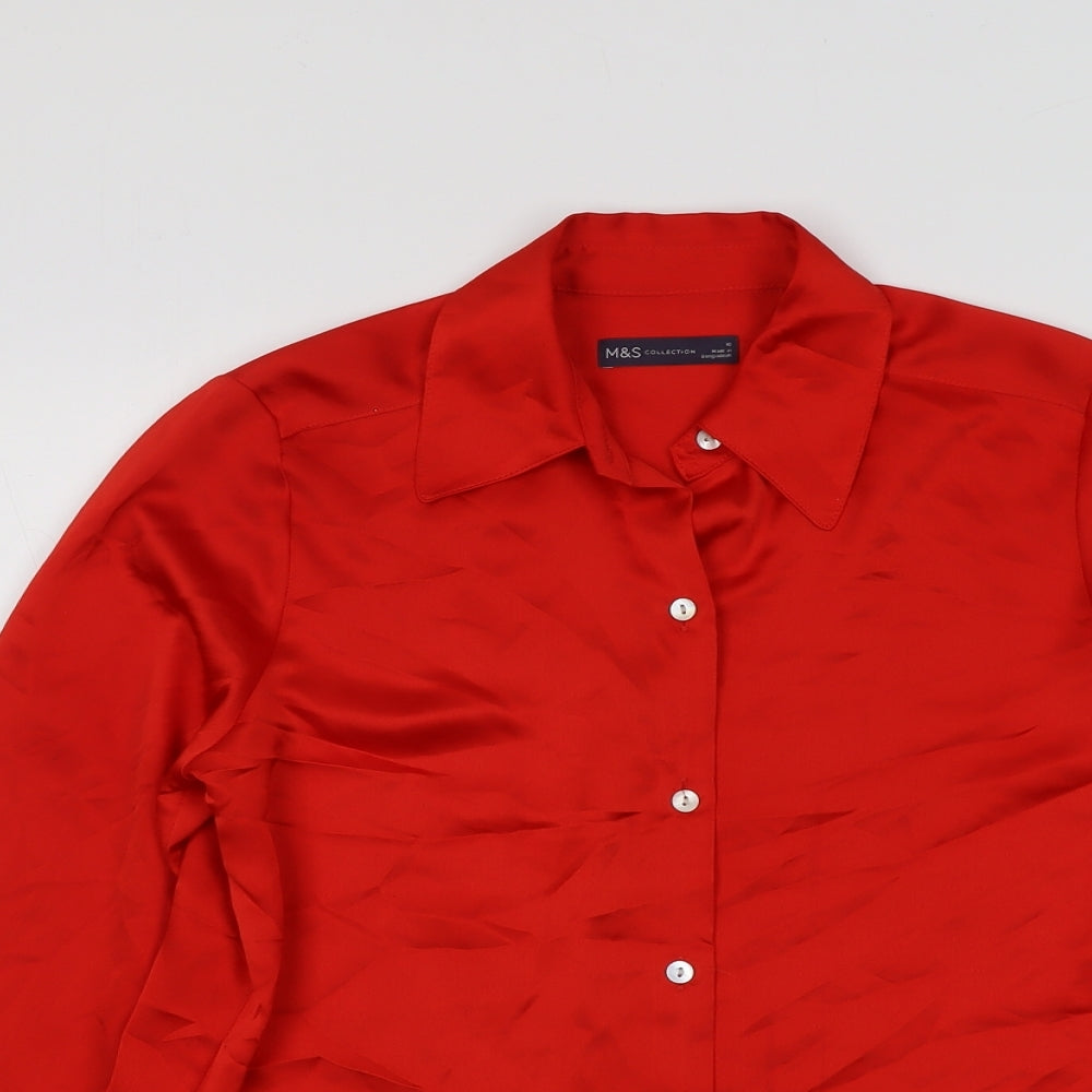 Marks and Spencer Womens Red Polyester Basic Button-Up Size 10 Collared