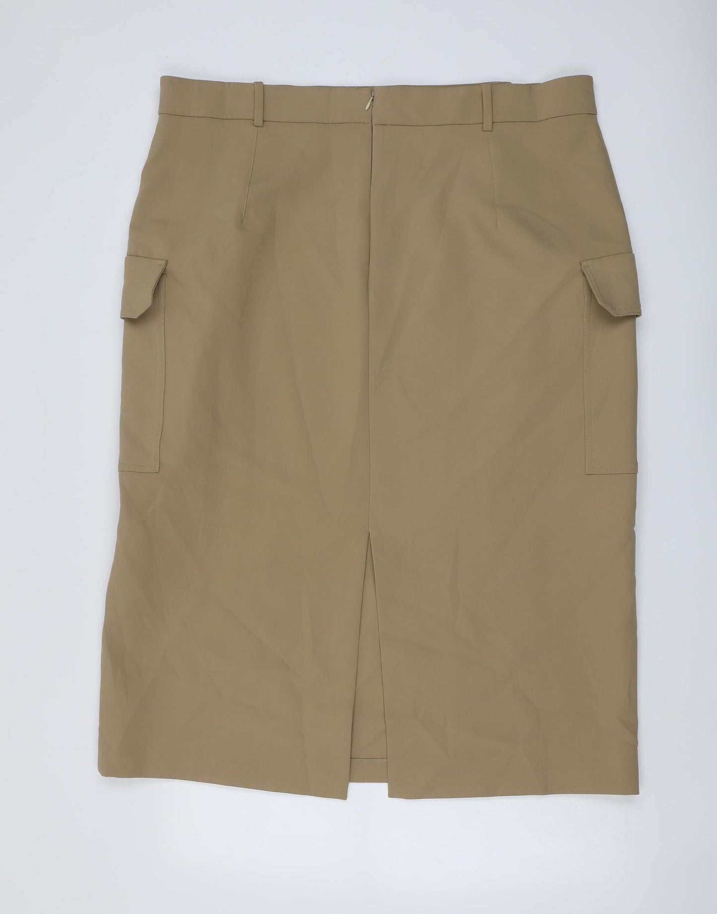 Marks and Spencer Womens Beige Polyester Cargo Skirt Size 22 Zip