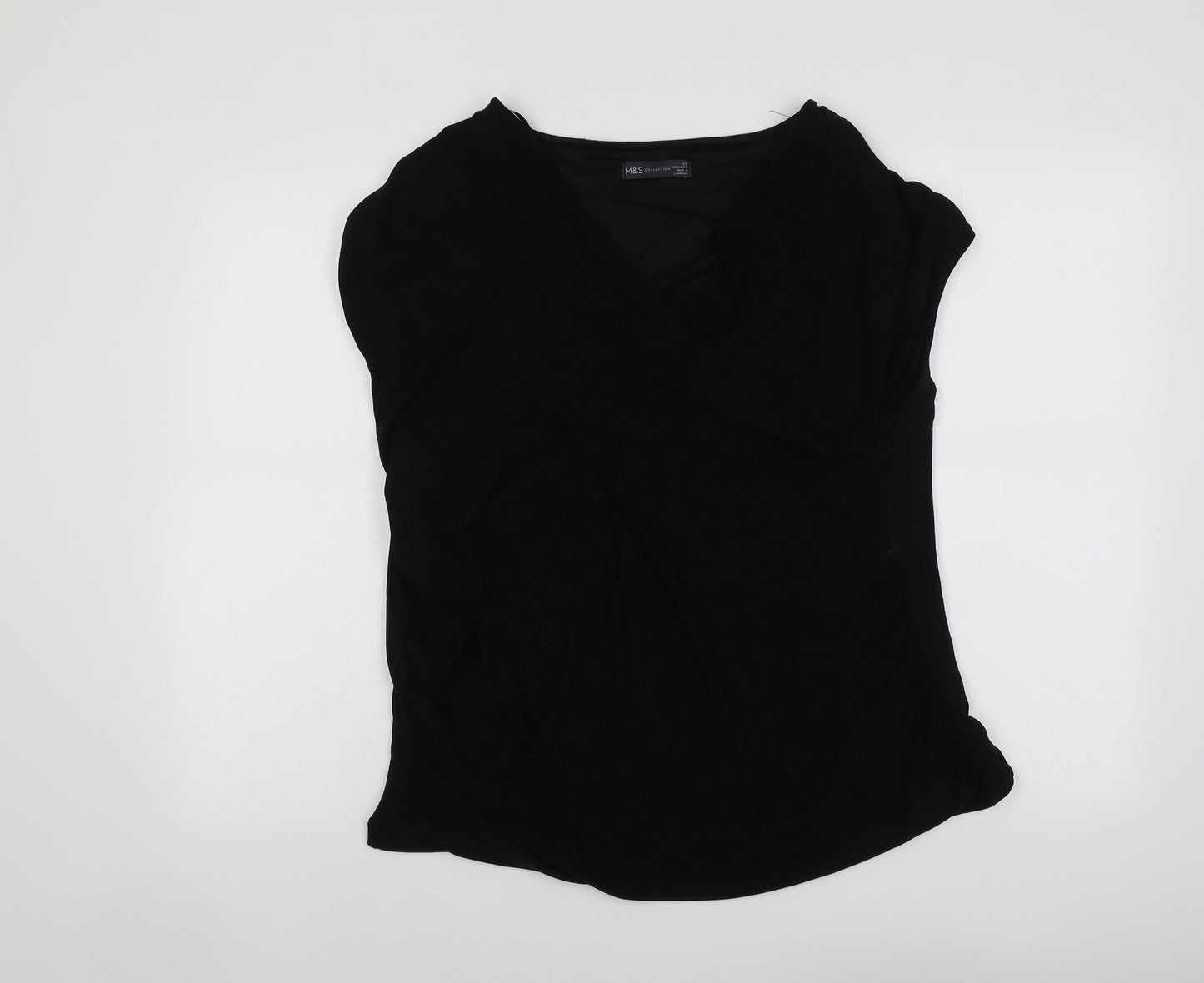 Marks and Spencer Womens Black Polyamide Basic Blouse Size 20 V-Neck