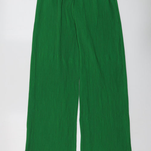 PRETTYLITTLETHING Womens Green Polyester Trousers Size 8 L31 in Regular - Plisse