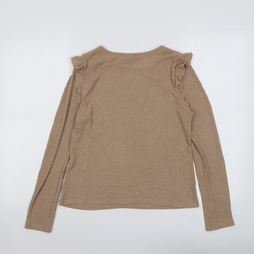 New Look Womens Beige Viscose Basic T-Shirt Size 10 Round Neck