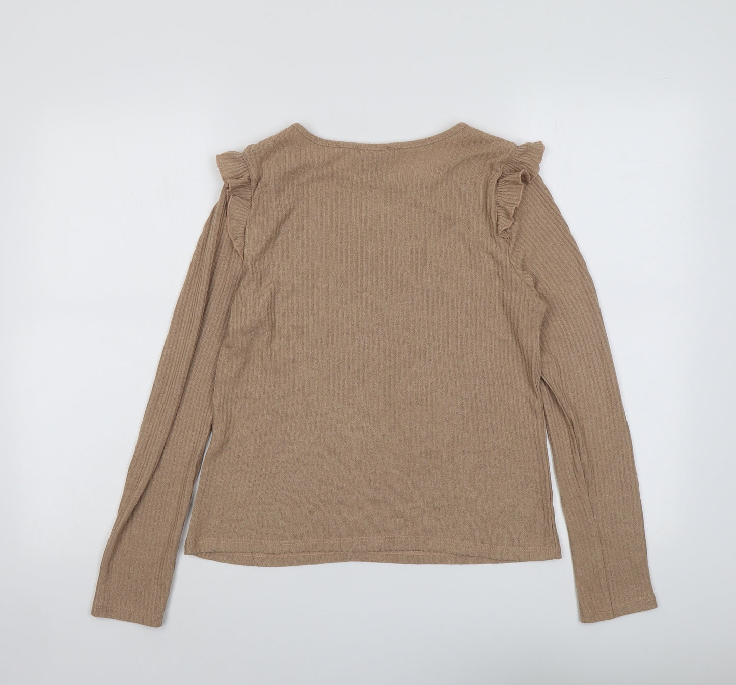 New Look Womens Beige Viscose Basic T-Shirt Size 10 Round Neck