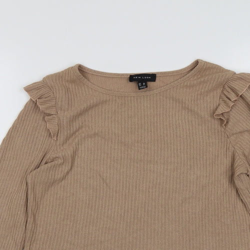 New Look Womens Beige Viscose Basic T-Shirt Size 10 Round Neck