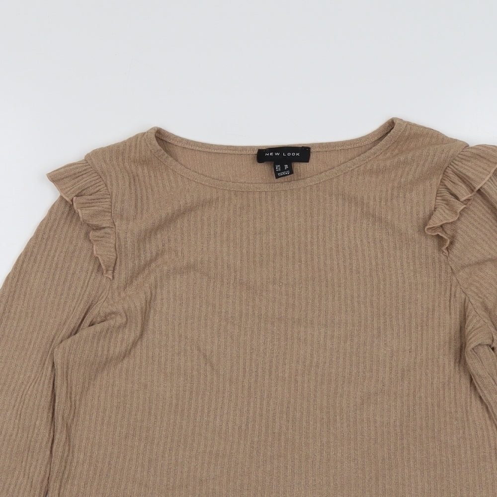 New Look Womens Beige Viscose Basic T-Shirt Size 10 Round Neck