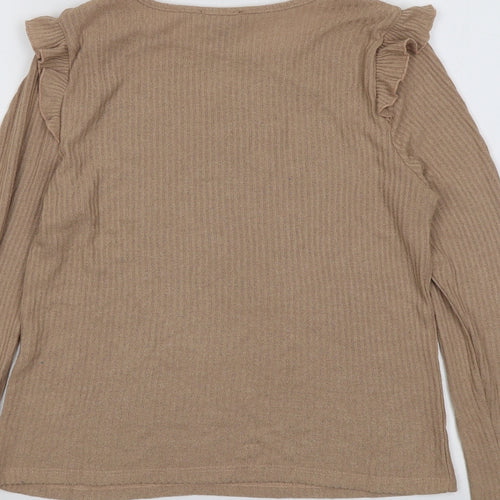 New Look Womens Beige Viscose Basic T-Shirt Size 10 Round Neck