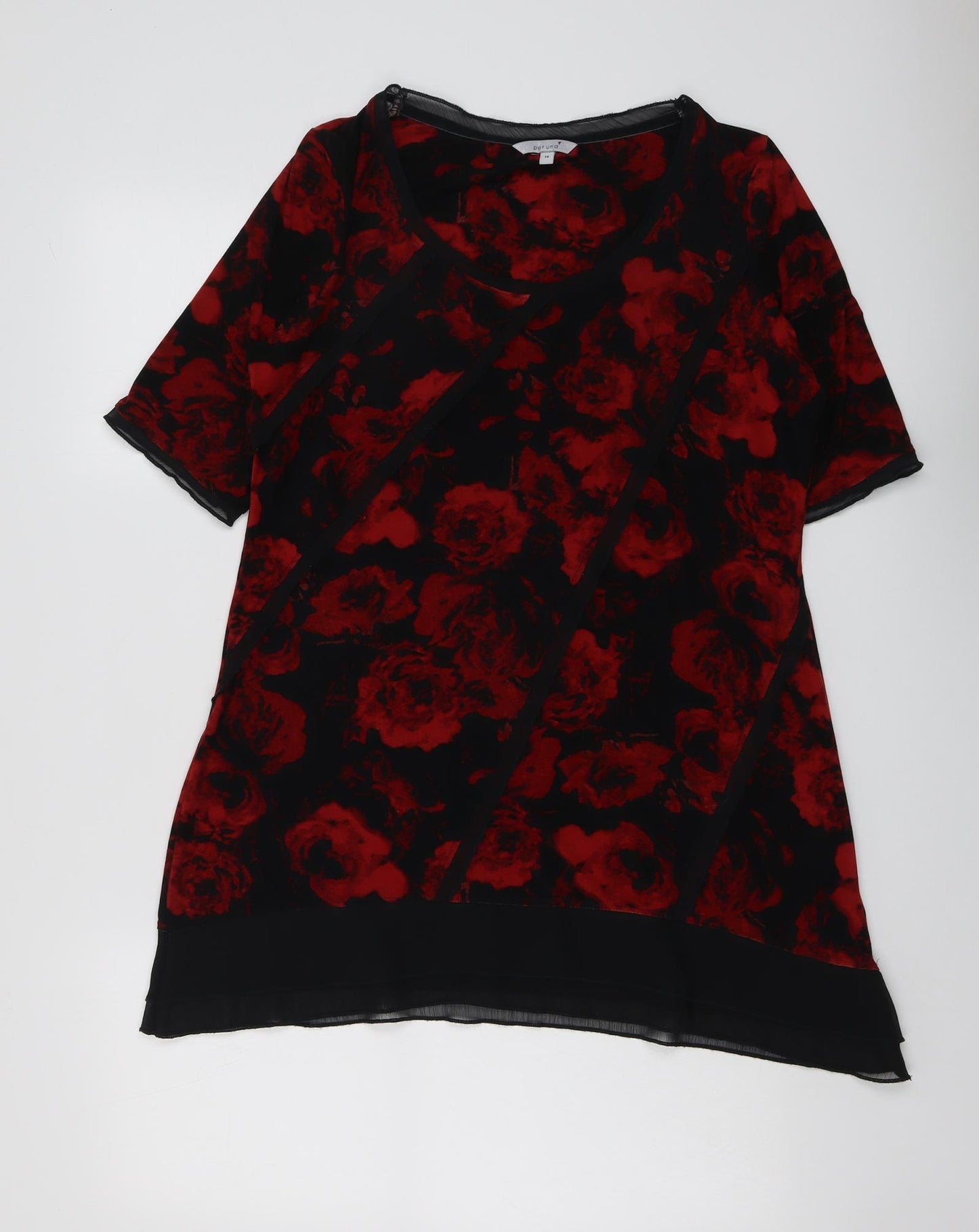 Per Una Womens Black Floral Polyester Basic Blouse Size 14 Scoop Neck