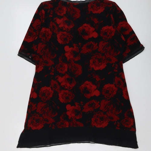 Per Una Womens Black Floral Polyester Basic Blouse Size 14 Scoop Neck