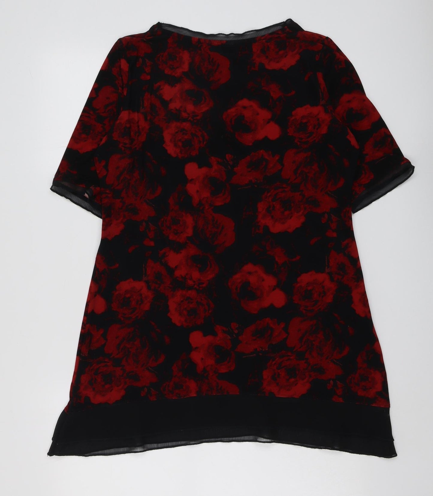 Per Una Womens Black Floral Polyester Basic Blouse Size 14 Scoop Neck