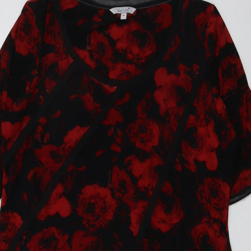 Per Una Womens Black Floral Polyester Basic Blouse Size 14 Scoop Neck