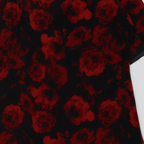 Per Una Womens Black Floral Polyester Basic Blouse Size 14 Scoop Neck