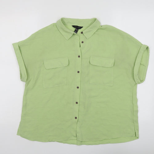 New Look Womens Green Polyester Basic Button-Up Size 14 Collared