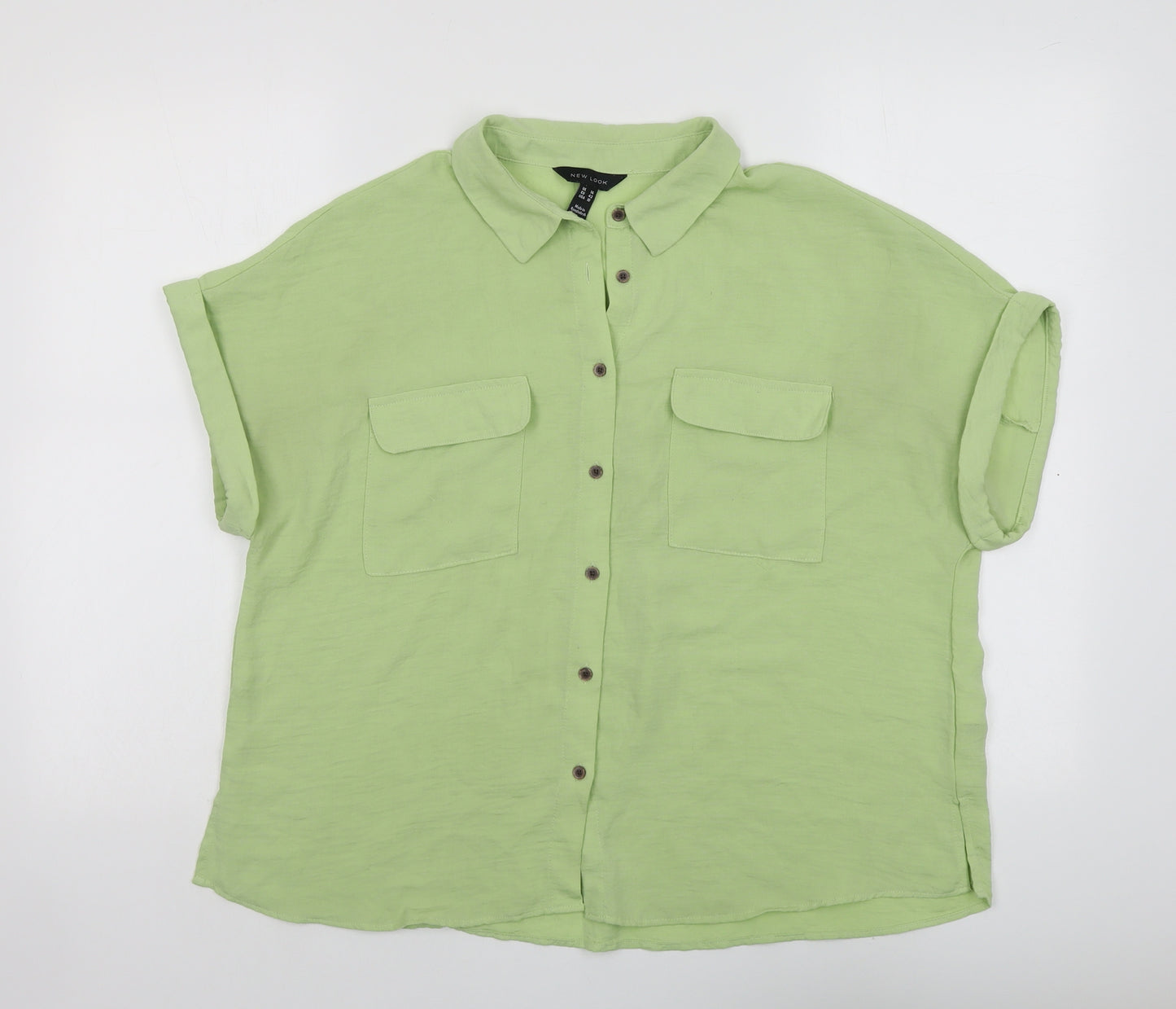 New Look Womens Green Polyester Basic Button-Up Size 14 Collared