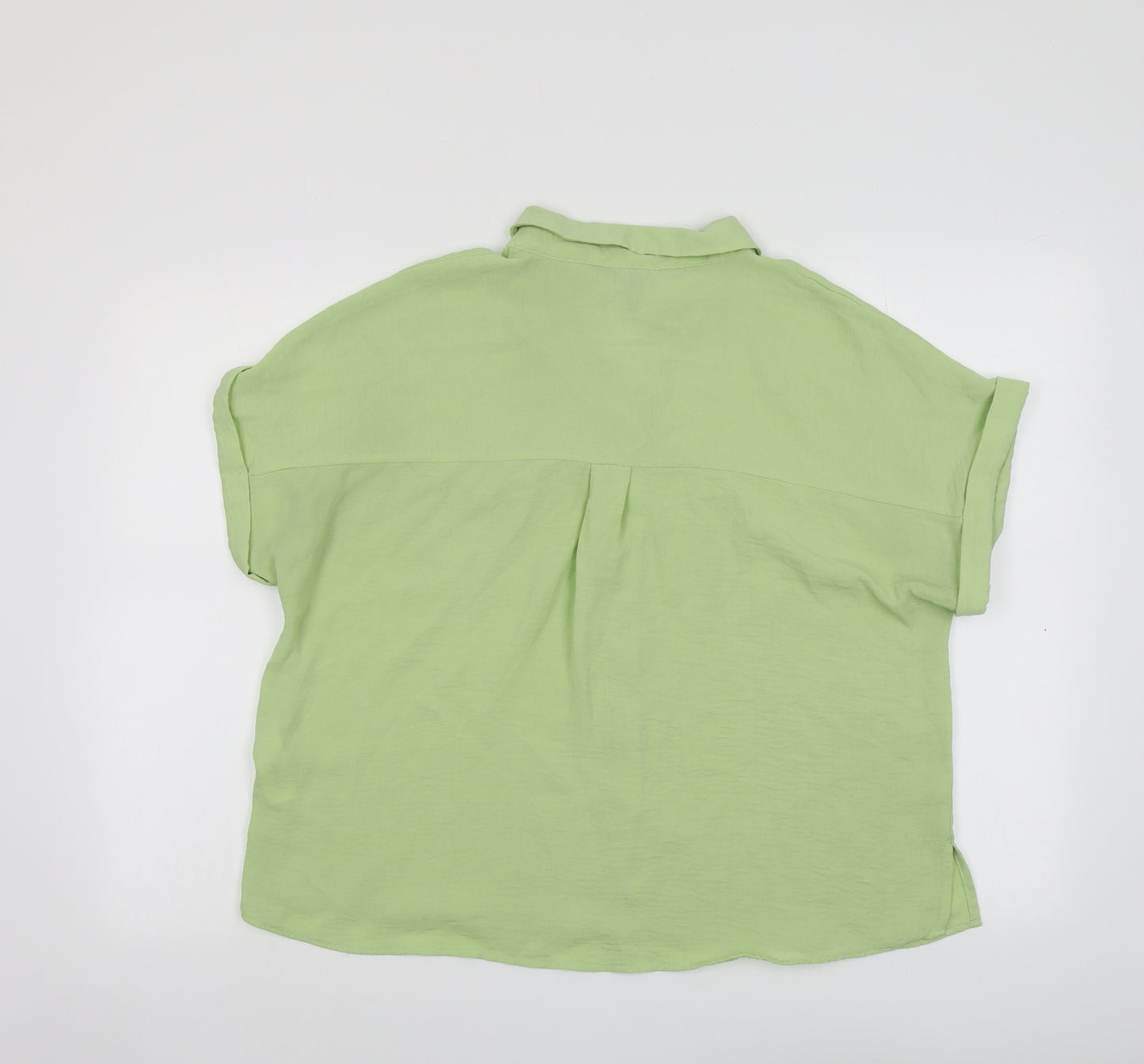 New Look Womens Green Polyester Basic Button-Up Size 14 Collared