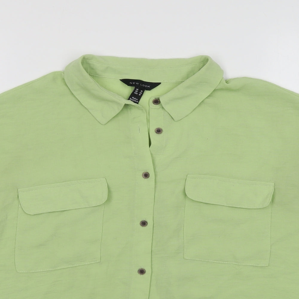 New Look Womens Green Polyester Basic Button-Up Size 14 Collared