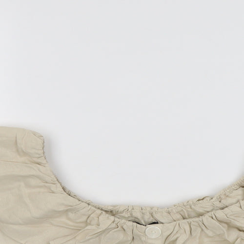 Zara Womens Beige Cotton Cropped Blouse Size XS Boat Neck
