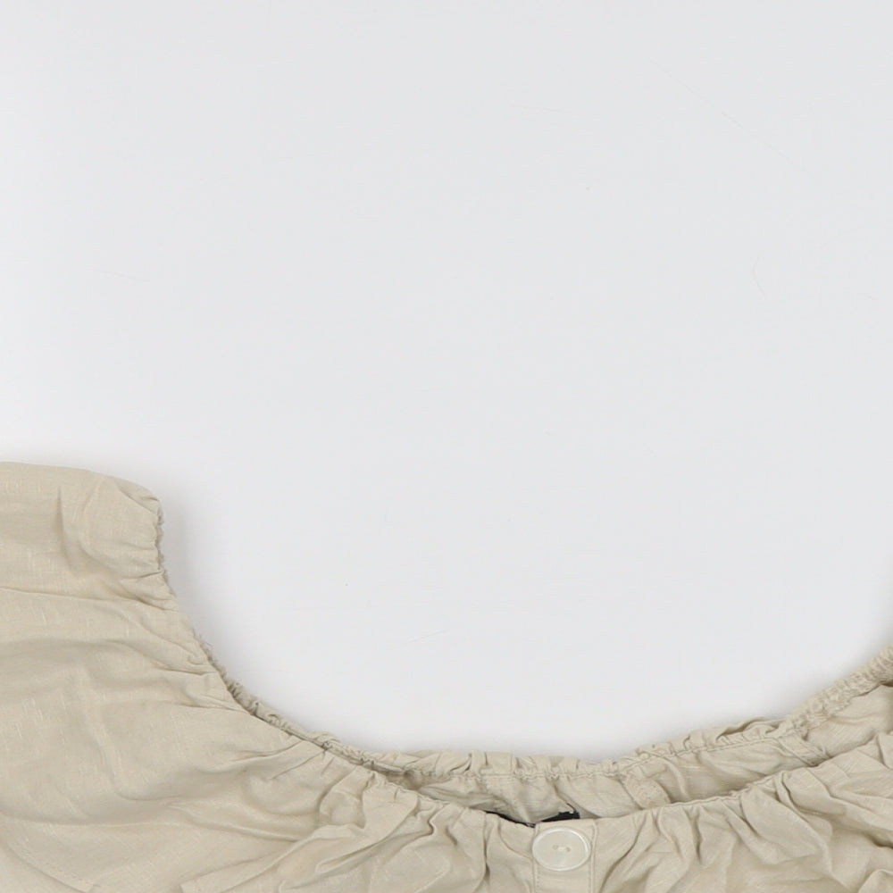 Zara Womens Beige Cotton Cropped Blouse Size XS Boat Neck