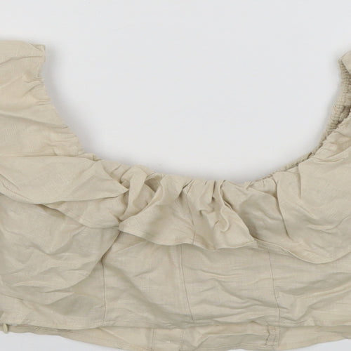 Zara Womens Beige Cotton Cropped Blouse Size XS Boat Neck