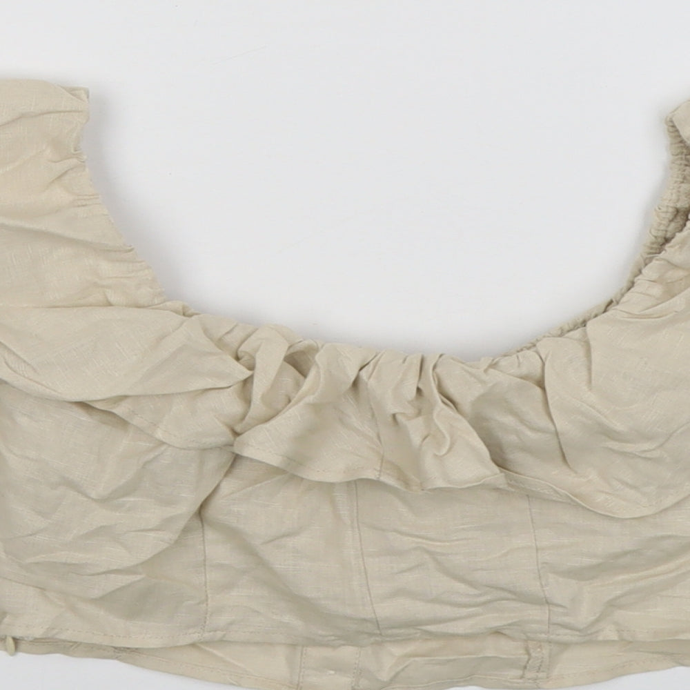 Zara Womens Beige Cotton Cropped Blouse Size XS Boat Neck