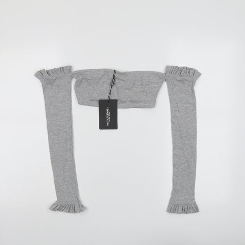 PRETTYLITTLETHING Womens Grey Cotton Cropped Blouse Size 6 Off the Shoulder
