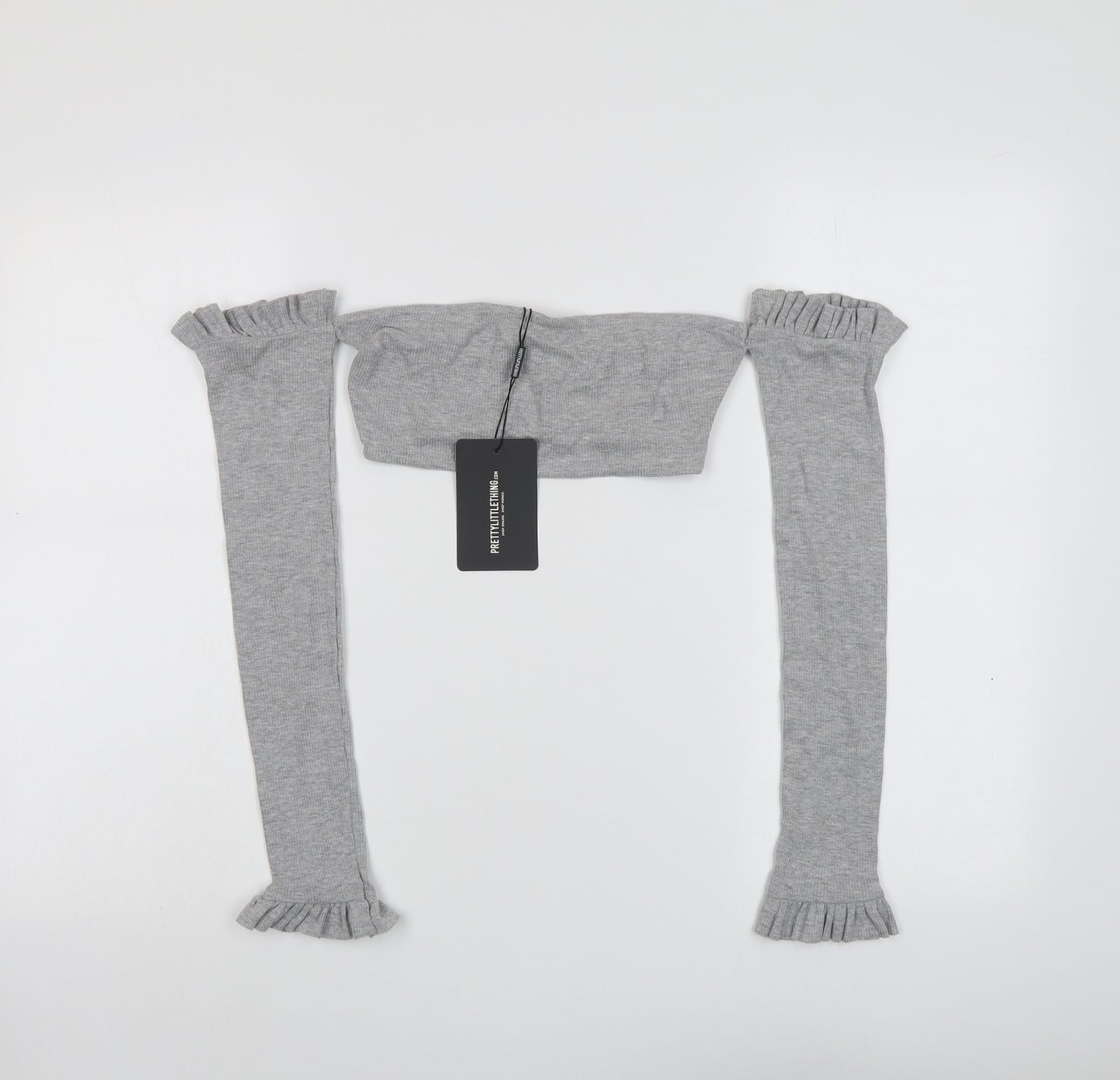 PRETTYLITTLETHING Womens Grey Cotton Cropped Blouse Size 6 Off the Shoulder