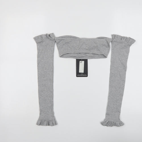 PRETTYLITTLETHING Womens Grey Cotton Cropped Blouse Size 6 Off the Shoulder
