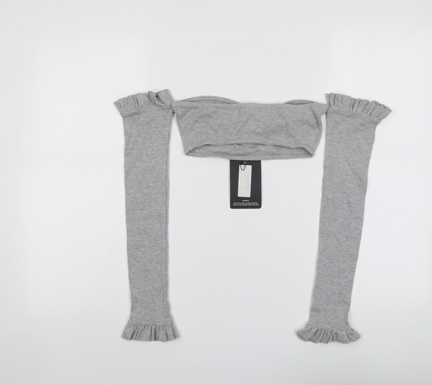 PRETTYLITTLETHING Womens Grey Cotton Cropped Blouse Size 6 Off the Shoulder