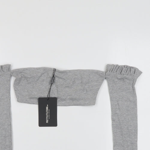 PRETTYLITTLETHING Womens Grey Cotton Cropped Blouse Size 6 Off the Shoulder