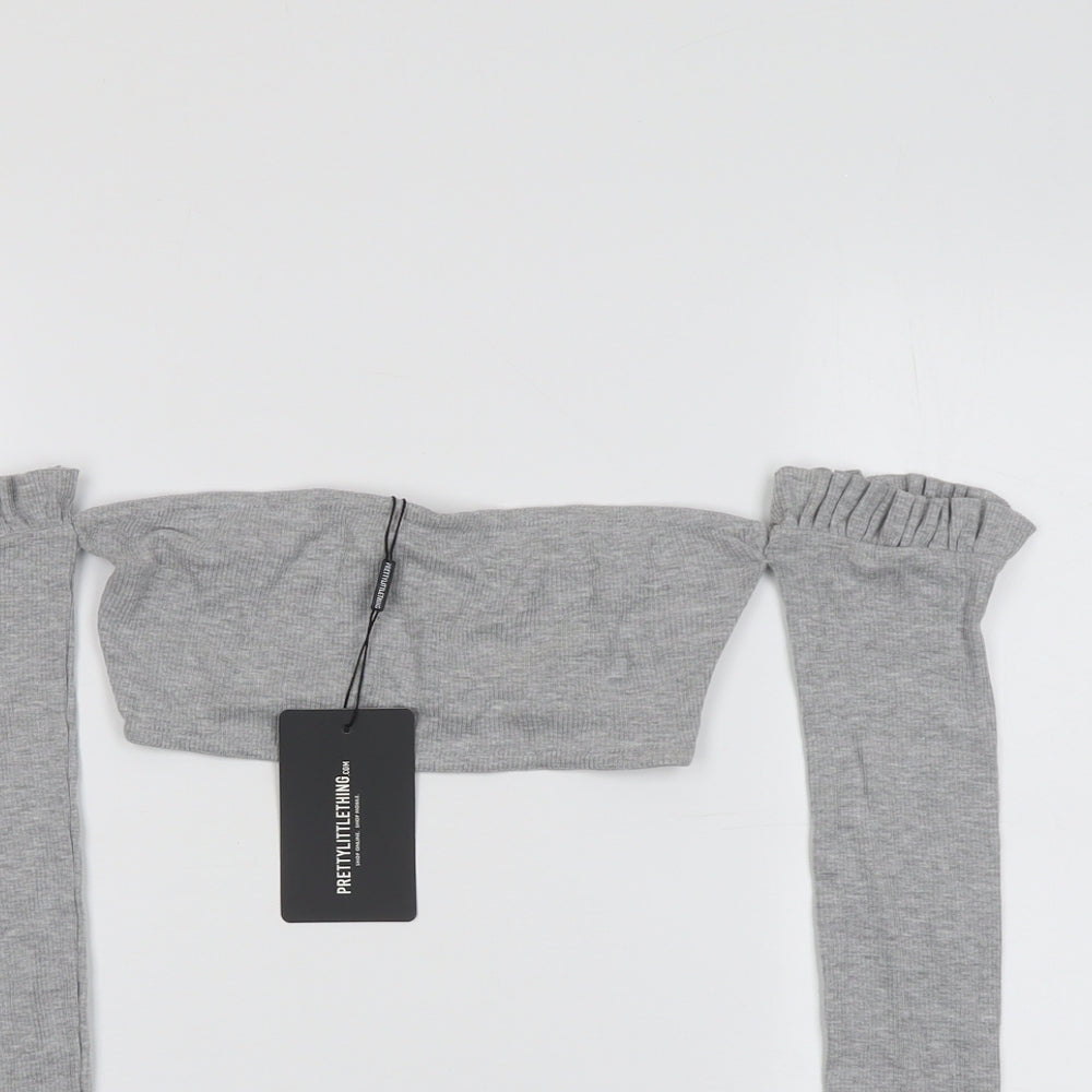 PRETTYLITTLETHING Womens Grey Cotton Cropped Blouse Size 6 Off the Shoulder