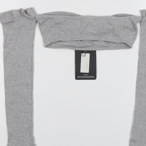 PRETTYLITTLETHING Womens Grey Cotton Cropped Blouse Size 6 Off the Shoulder