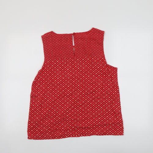 NEXT Womens Red Geometric Linen Basic Tank Size 14 Round Neck