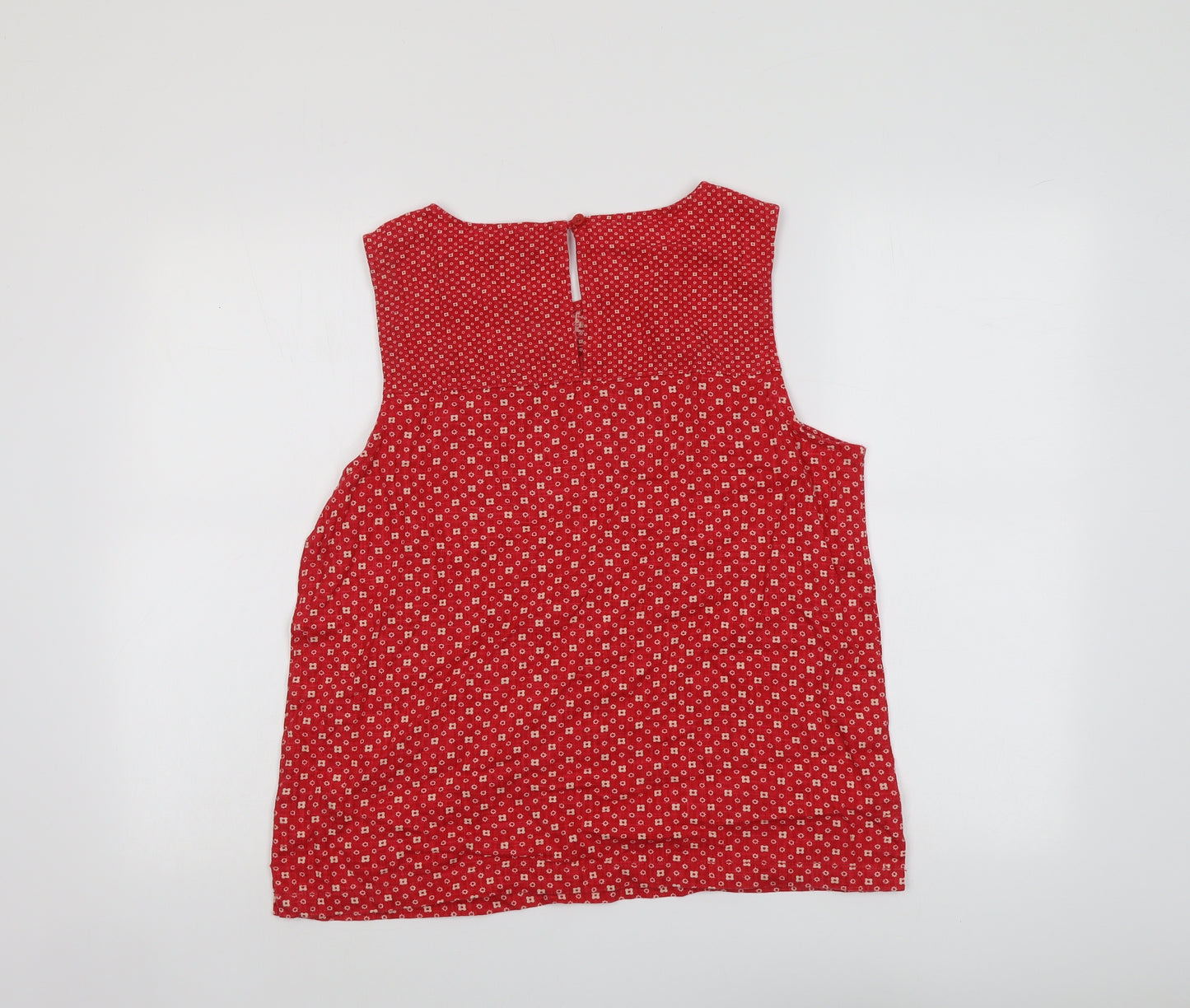 NEXT Womens Red Geometric Linen Basic Tank Size 14 Round Neck