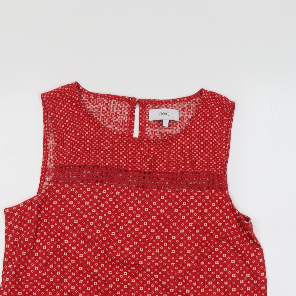 NEXT Womens Red Geometric Linen Basic Tank Size 14 Round Neck