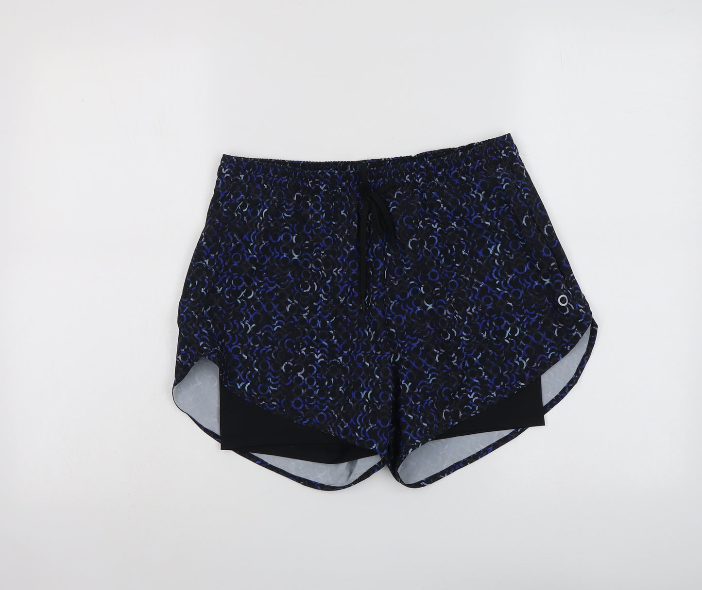 GOODMOVE Womens Black Geometric Polyester Athletic Shorts Size 10 L3 in Regular Drawstring